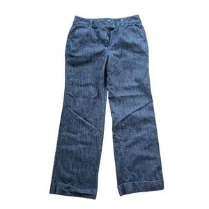 Talbots Wide Leg Trousers Womens 10 Blue Bamboo Blend Stretch Cuffed Dark Wash